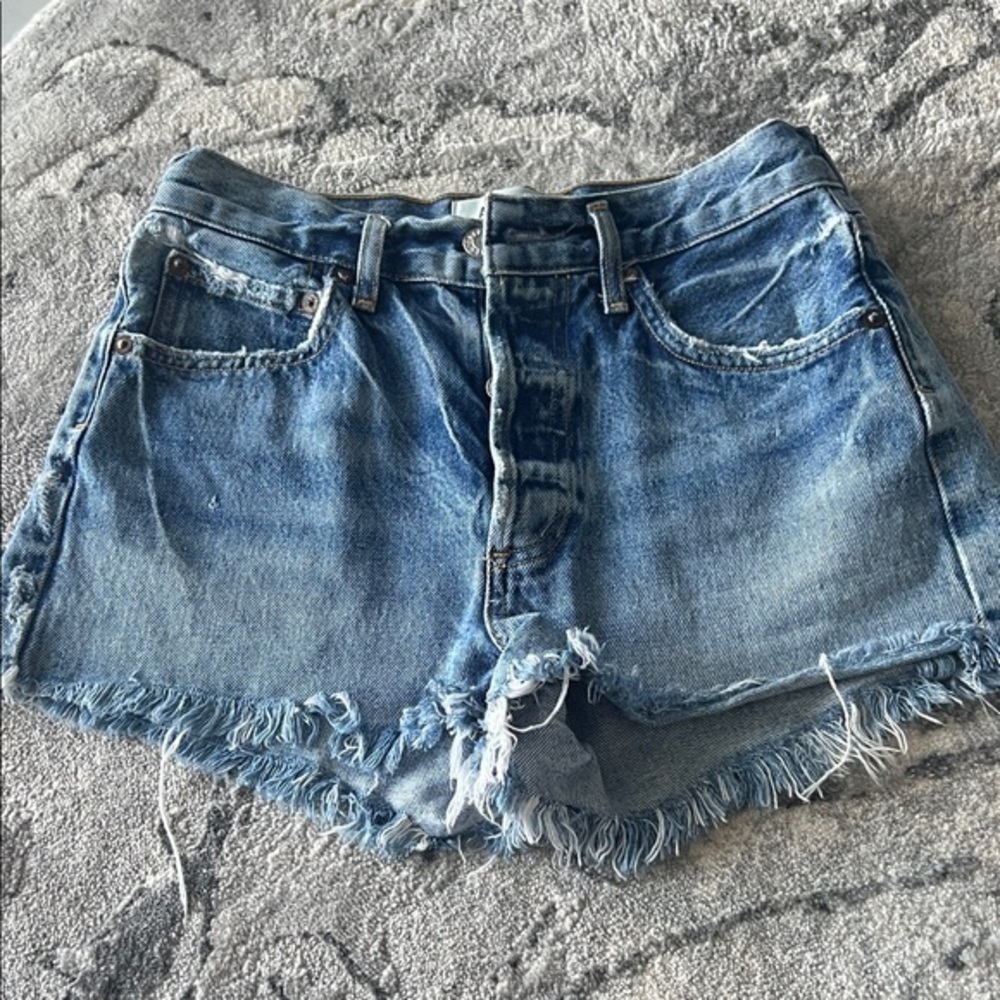 Agolde Parker Blue Frayed Jean Shorts